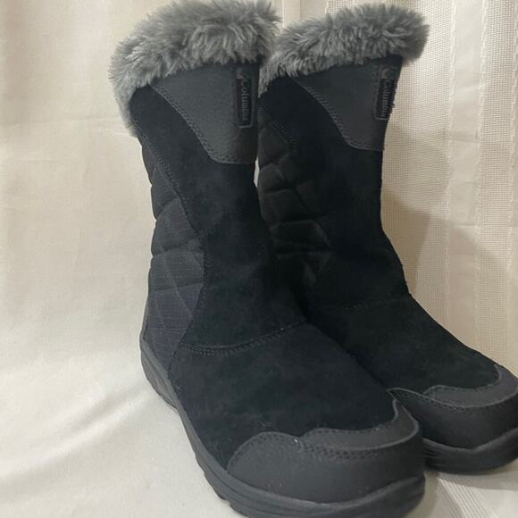 COLUMBIA BOOTS 200 GRAMS WINTER SNOW BLACK COZY FAUX FUR/ LEATHER SZ 7 GOTHCORE - Picture 13 of 13